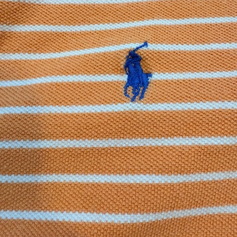 Polo Ralph Lauren Mens Large Orange White Striped Short Sleeve Pique Polo Shirt